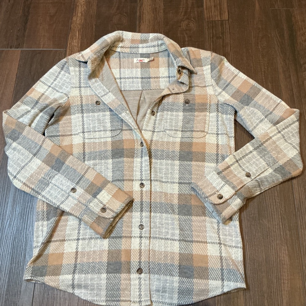 Faherty Plaid Button Down Shirt Tan Grey Sustainable Stretch XXS Flannel Style
